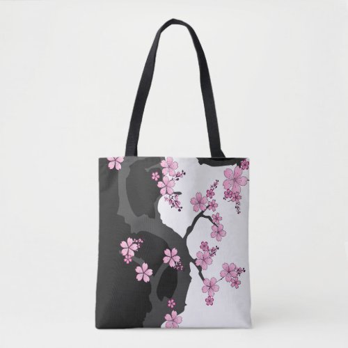 Japanese Kimono Black and White Pink Sakura Tote Bag