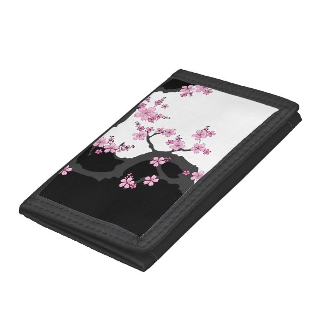 Japanese Kimono Black and White Pink Sakura Trifold Wallet (Bottom)