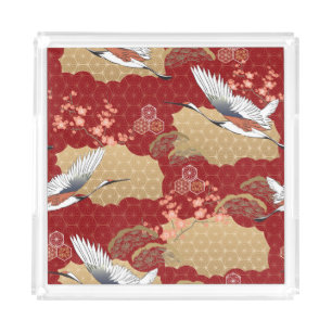 Japanese Kimono Cherry Blossoms Acrylic Tray