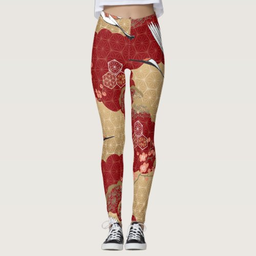 Japanese Kimono Cherry Blossoms Leggings