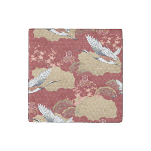 Japanese Kimono Cherry Blossoms Stone Magnet
