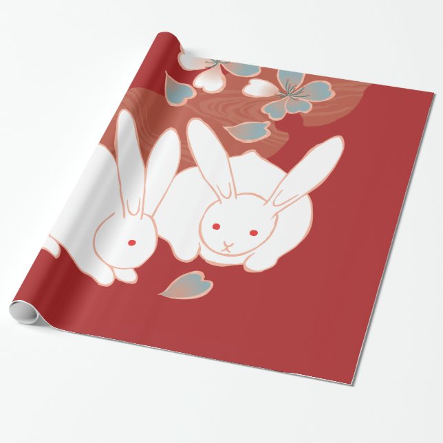 Japanese Kimono Cute Rabbits Fine Art Wrapping Paper (Unrolled)