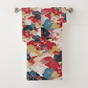 Japanese Kimono fabric inspired Bath Towel Set