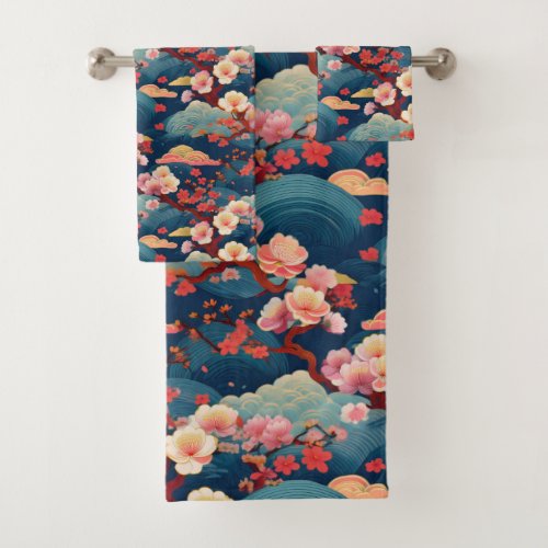Japanese Kimono fabric inspired Bath Towel Set