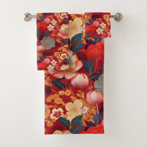 Japanese Kimono fabric inspired Bath Towel Set