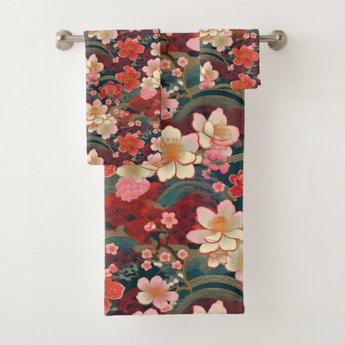 Japanese Kimono fabric inspired Bath Towel Set