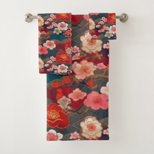Japanese Kimono fabric inspired Bath Towel Set