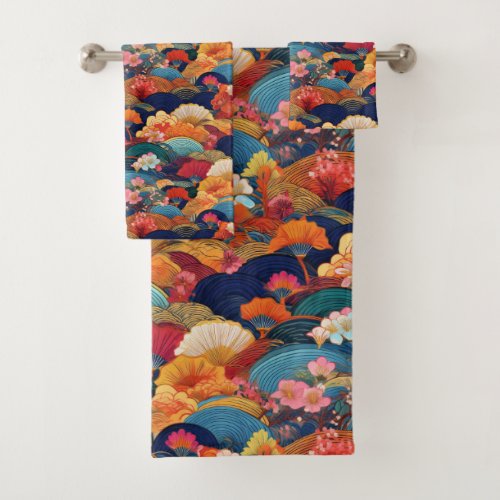 Japanese Kimono fabric inspired Bath Towel Set
