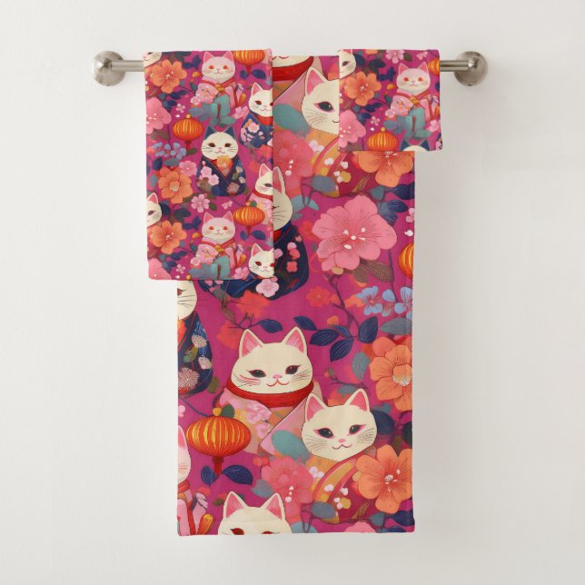 Japanese Kimono fabric inspired Bath Towel Set (Insitu)