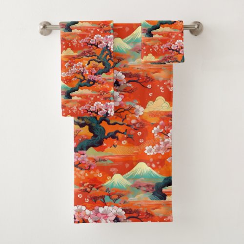 Japanese Kimono fabric inspired Bath Towel Set