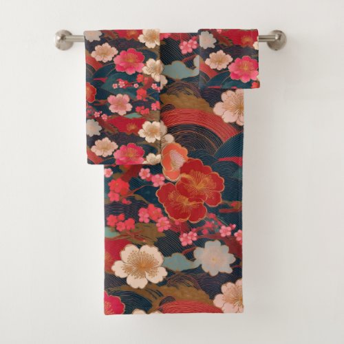 Japanese Kimono fabric inspired Bath Towel Set
