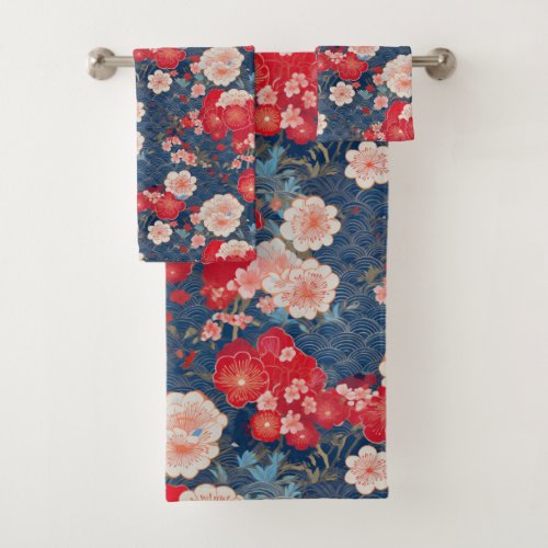 Japanese Kimono fabric inspired Bath Towel Set