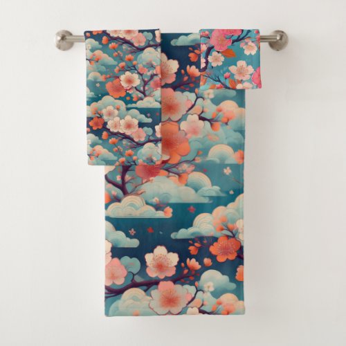 Japanese Kimono fabric inspired Bath Towel Set