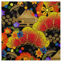 japanese kimono fabric style pattern on black