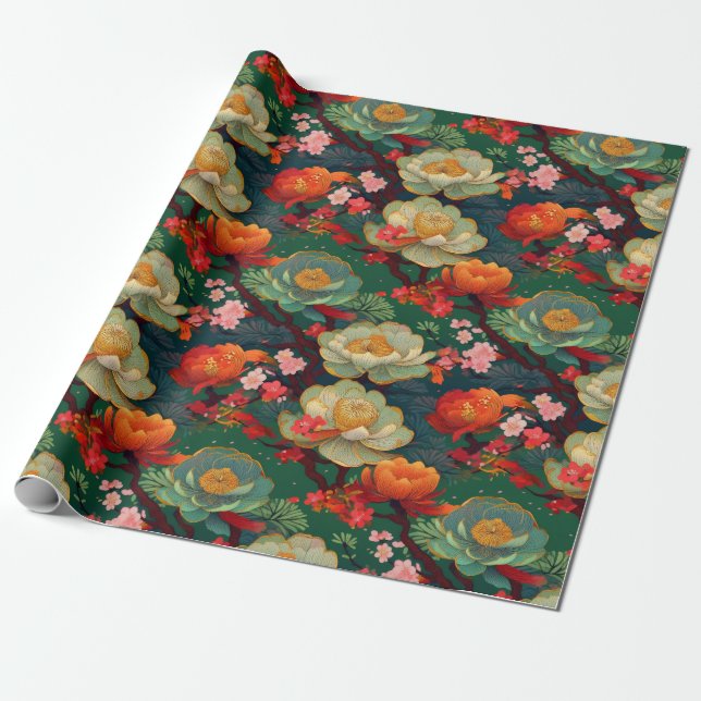 Japanese Kimono Fabric styled wrap Wrapping Paper (Unrolled)