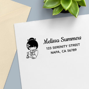 Japanese Kimono Girl Address Self-inking Stamp