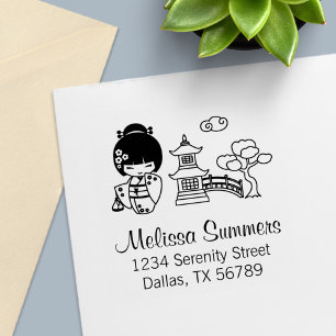 Japanese Kimono Girl Address Self-inking Stamp
