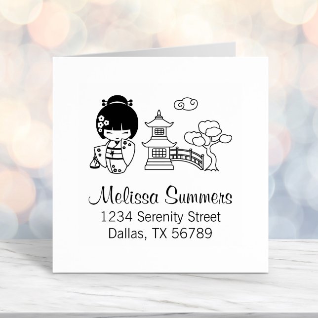 Japanese Kimono Girl Address Self-inking Stamp (Creator Uploaded)