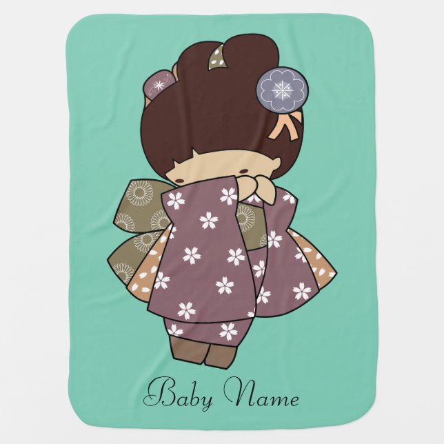 Japanese Kimono Girl Baby Blanket (Front)