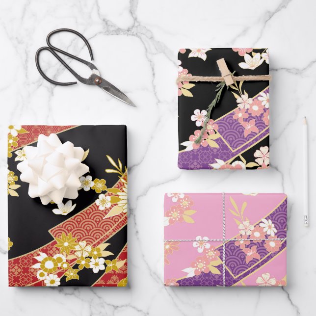 Japanese Kimono Mix Pattern Wrapping Paper Sheets (Front)