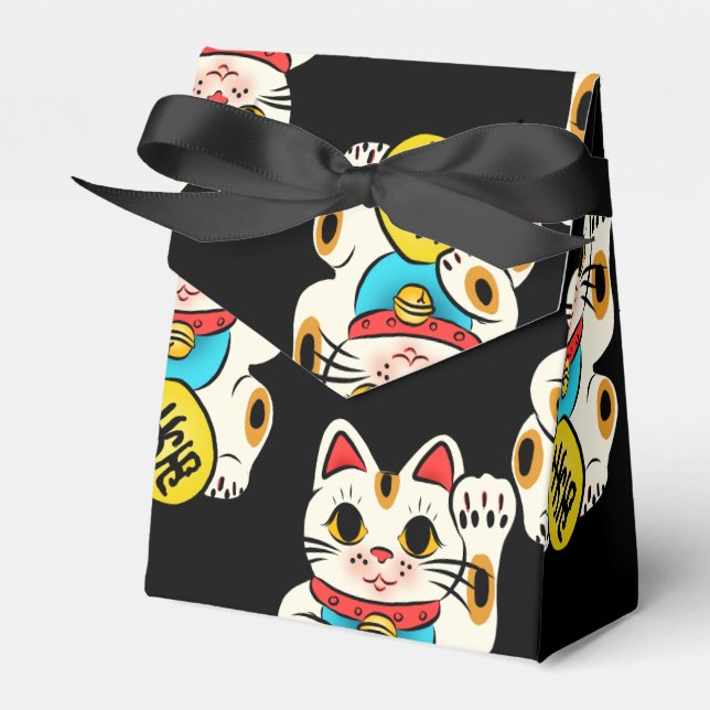 Japanese kimono pattern favor box maneki neko (Front Side)