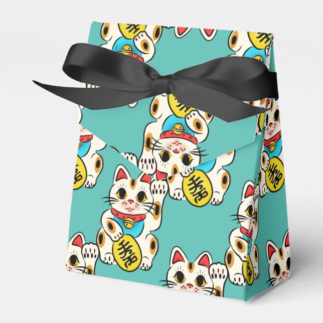 Japanese kimono pattern favor box maneki neko (Front Side)