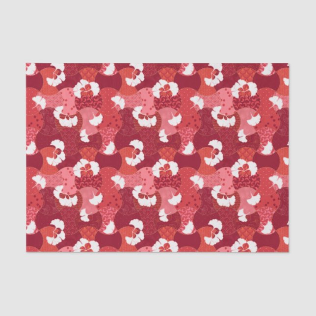 Japanese Kimono Pattern Red Ginkgo Patchwork Tissue Paper (Front)