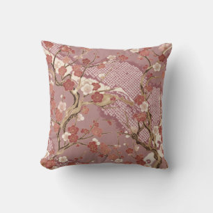 Japanese Kimono Plum Blossom Floral Throw Pillow