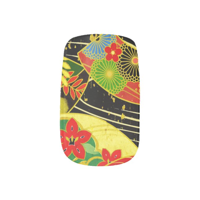 Japanese kimono style nail art wrap polish (Right Thumb)