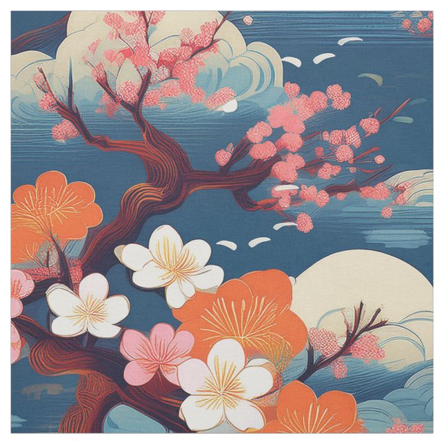 Japanese Kimono style sakura bonsai fabric pattern (Swatch)