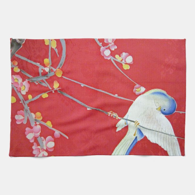 Japanese KIMONO Textile, Bluebird Kitchen Towel (Horizontal)