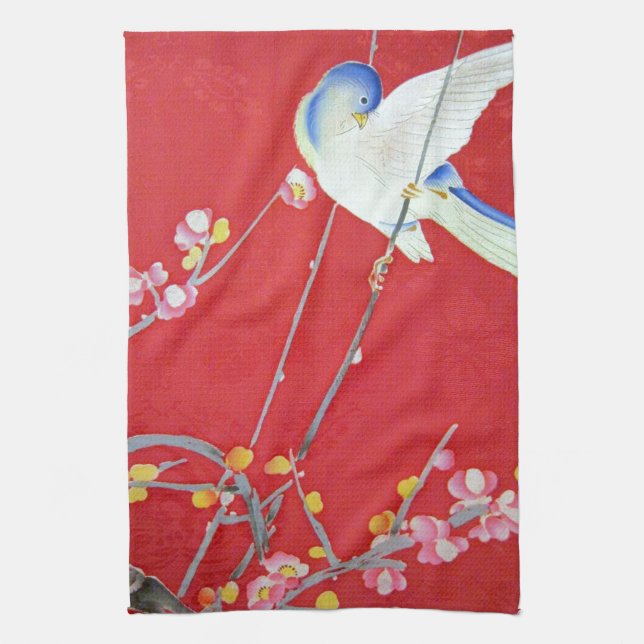 Japanese KIMONO Textile, Bluebird Kitchen Towel (Vertical)