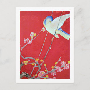 Japanese KIMONO Textile, Bluebird Postcard