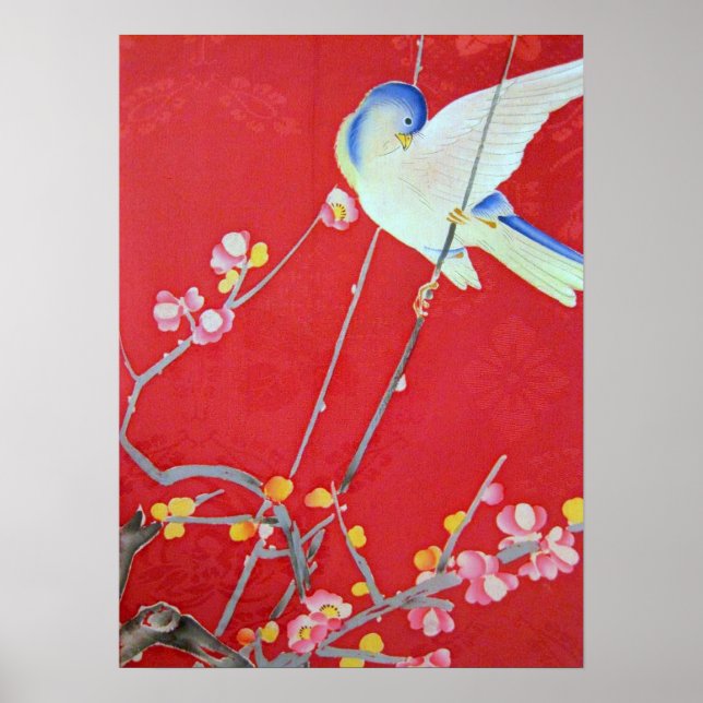 Japanese KIMONO Textile, Bluebird Poster (Front)