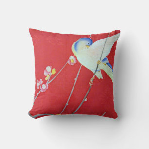 Japanese KIMONO Textile, Bluebird Throw Pillow