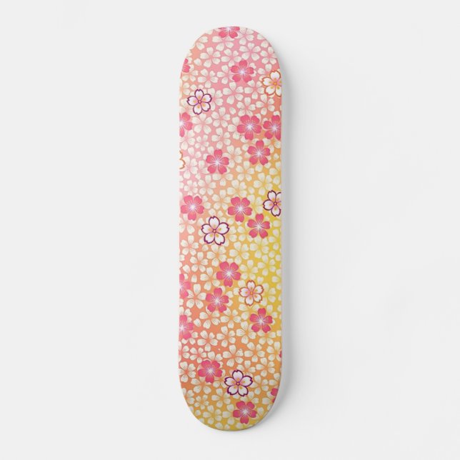 Japanese KIMONO Textile, Cherry Blossoms Pattern Skateboard Deck (Front)