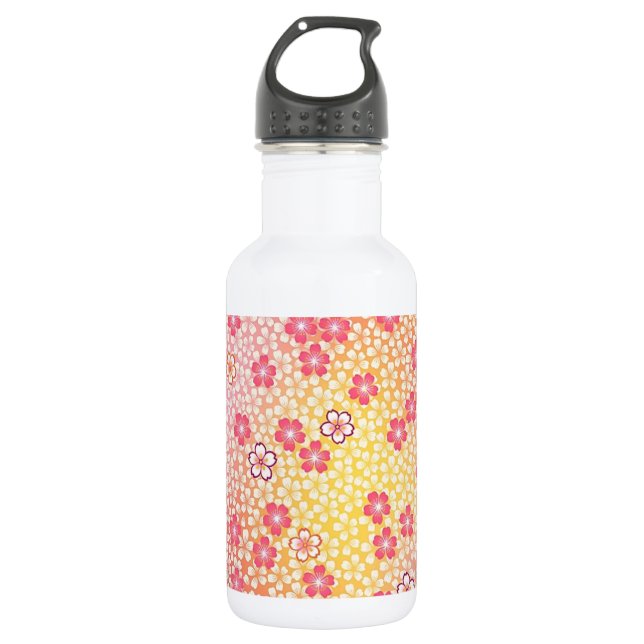Japanese KIMONO Textile, Cherry Blossoms Pattern Water Bottle (Front)