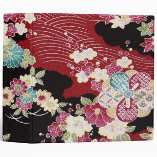 Japanese KIMONO Textile, Floral Pattern 3 Ring Binder
