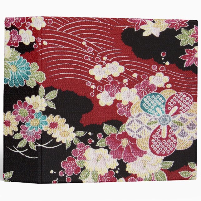 Japanese KIMONO Textile, Floral Pattern 3 Ring Binder (Front/Spine)