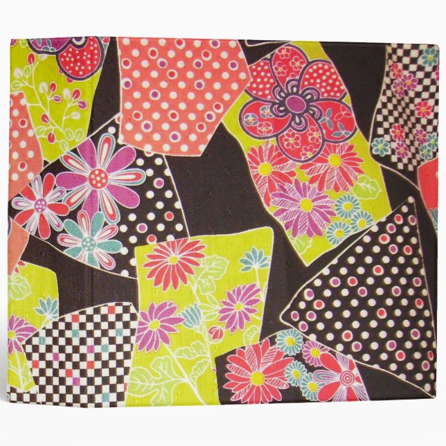 Japanese KIMONO Textile, Floral Pattern 3 Ring Binder (Front/Spine)