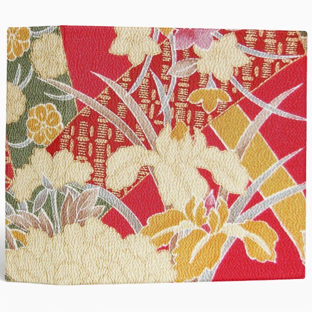 Japanese KIMONO Textile, Floral Pattern 3 Ring Binder (Front/Spine)