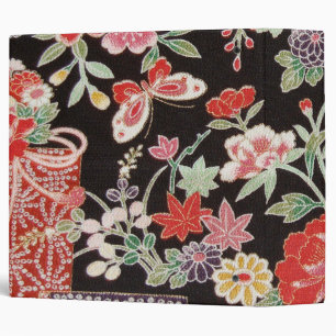 Japanese KIMONO Textile, Floral Pattern 3 Ring Binder