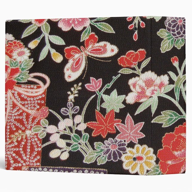Japanese KIMONO Textile, Floral Pattern 3 Ring Binder (Back/Spine)