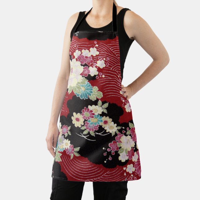 Japanese KIMONO Textile, Floral Pattern Apron (Insitu)