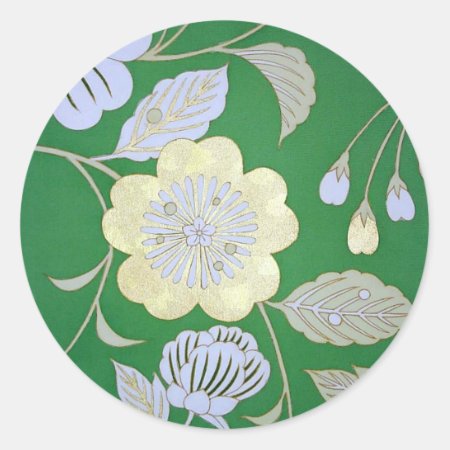 Japanese Kimono Textile, Floral Pattern Classic Round Sticker