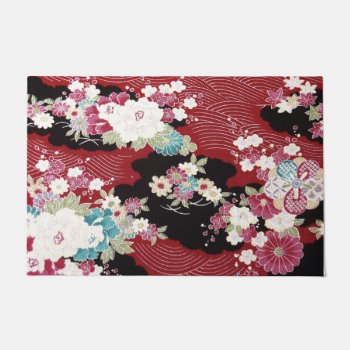 Japanese Kimono Textile  Floral Pattern Doormat by Wagaraya at Zazzle
