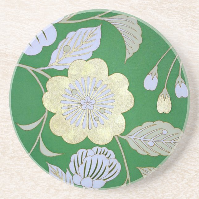 Japanese KIMONO Textile, Floral Pattern Drink Coaster (Front)