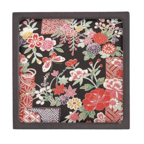 Japanese KIMONO Textile Floral Pattern Jewelry Box