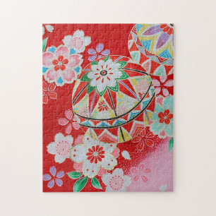 Japanese KIMONO Textile, Floral Pattern Jigsaw Puzzle