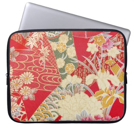 Japanese Kimono Textile, Floral Pattern Laptop Sleeve